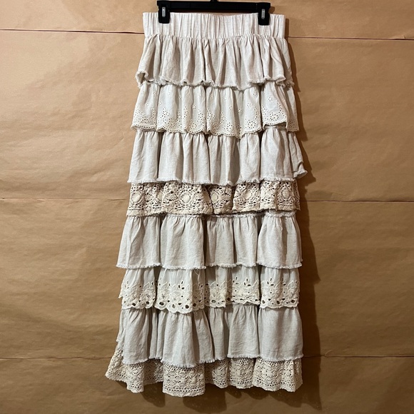Jaded Gypsy | Layers Of Love Skirt Tiered Ruffle Lace Maxi Skirt Boho One Size - Picture 10 of 12